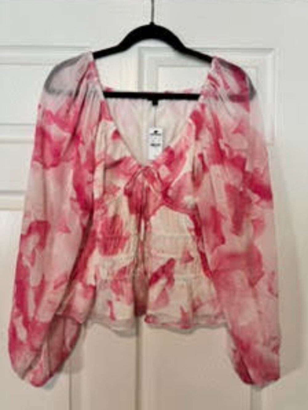 Express Pink Floral Tie-Front Blouse NWT L